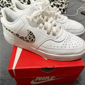 Nike White Sneakers with Animal Print Swoosh